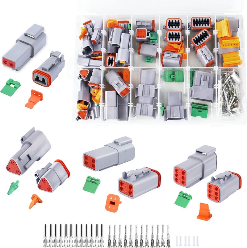 Cedolio 236PCS 5 Set Deutsch DT Connector Kit, 2 3 4 6 Pin Gray Waterproof Electrical Connector with Solid Contact and Seal Plug for Truck, Boat, Off-Road Vehicles, Agriculture, Marine, Motorcycle Wiring. - Image 1